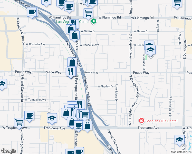 map of restaurants, bars, coffee shops, grocery stores, and more near 9270 Eliana Court in Las Vegas