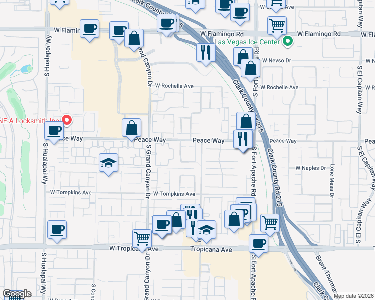 map of restaurants, bars, coffee shops, grocery stores, and more near 4547 Sparwood Drive in Las Vegas