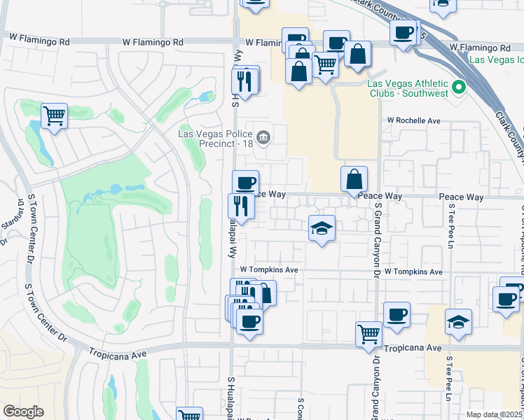 map of restaurants, bars, coffee shops, grocery stores, and more near 4570 South Hualapai Way in Las Vegas