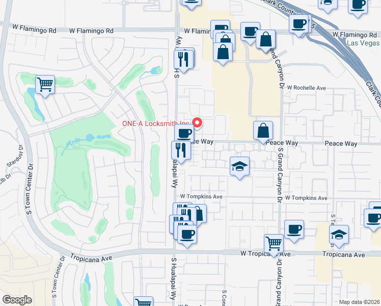 map of restaurants, bars, coffee shops, grocery stores, and more near 4570 South Hualapai Way in Las Vegas