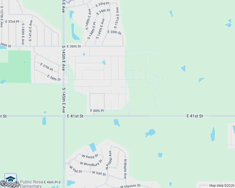 map of restaurants, bars, coffee shops, grocery stores, and more near 14500-17698 East 41st Street in Tulsa