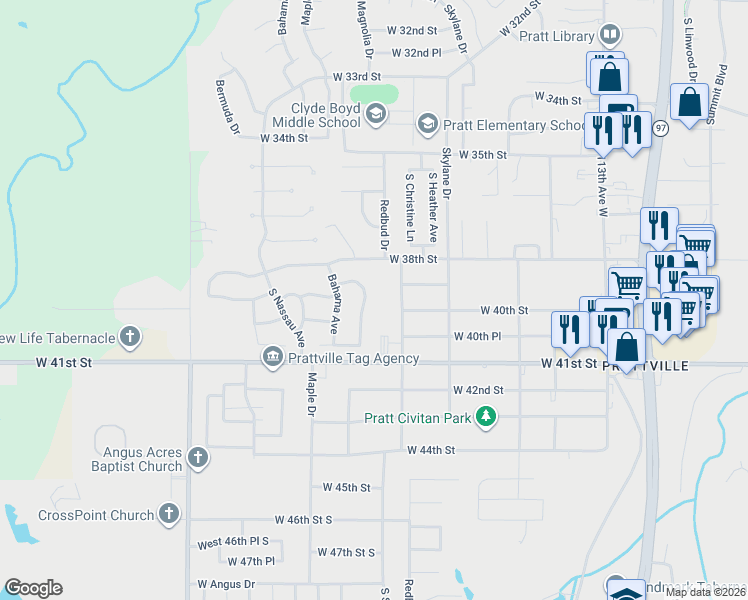 map of restaurants, bars, coffee shops, grocery stores, and more near 3909 South Maple Avenue in Sand Springs