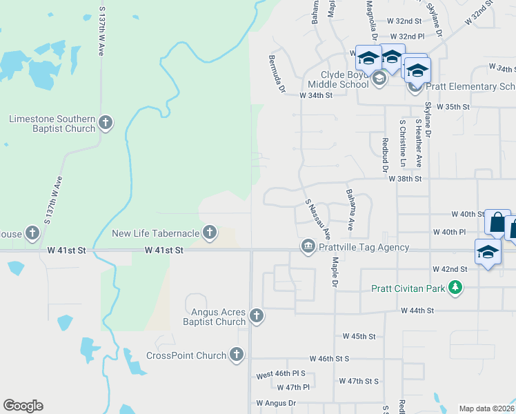 map of restaurants, bars, coffee shops, grocery stores, and more near 3820 Bermuda Drive in Sand Springs