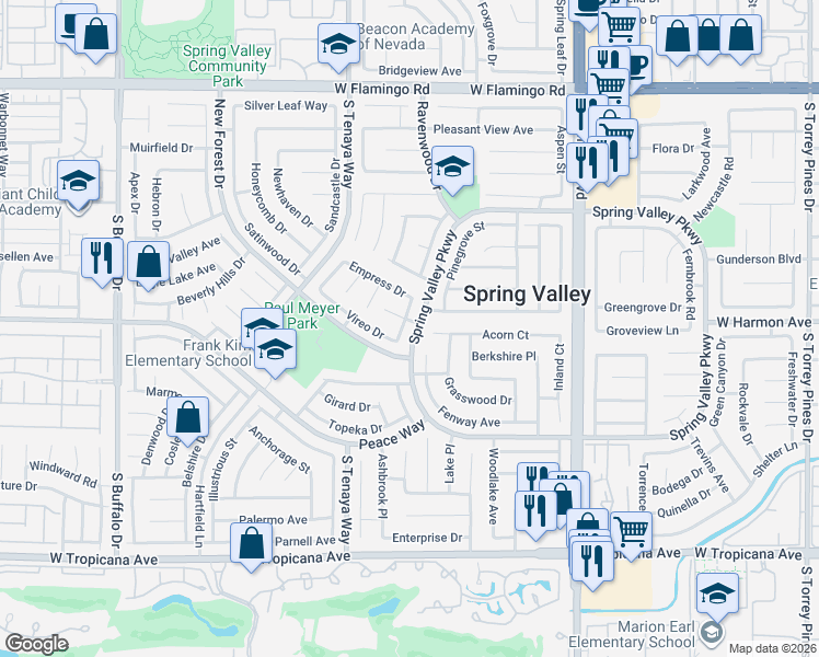 map of restaurants, bars, coffee shops, grocery stores, and more near 4532 Birdsong Way in Las Vegas