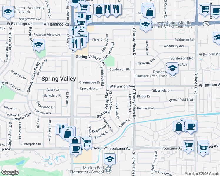 map of restaurants, bars, coffee shops, grocery stores, and more near 4531 Green Canyon Drive in Las Vegas