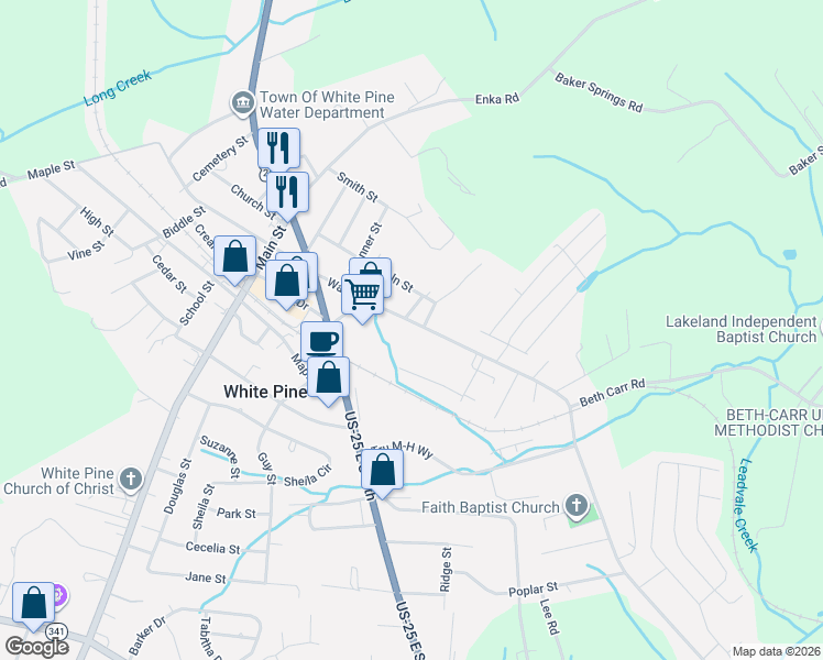 map of restaurants, bars, coffee shops, grocery stores, and more near 3228 Rines Street in White Pine