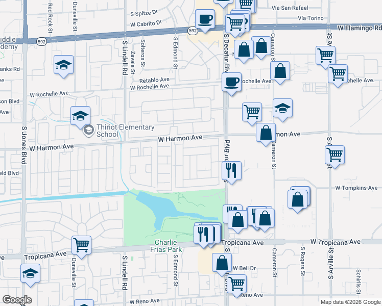map of restaurants, bars, coffee shops, grocery stores, and more near 4583 West Royal Club Way in Las Vegas