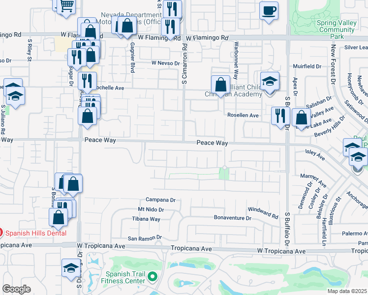 map of restaurants, bars, coffee shops, grocery stores, and more near 8212 Minots Ledge Avenue in Las Vegas