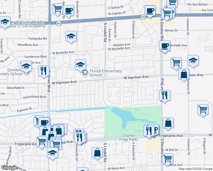 map of restaurants, bars, coffee shops, grocery stores, and more near 5415 West Harmon Avenue in Las Vegas
