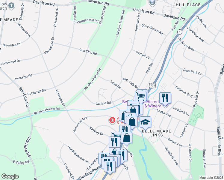 map of restaurants, bars, coffee shops, grocery stores, and more near 248 Cargile Lane in Nashville