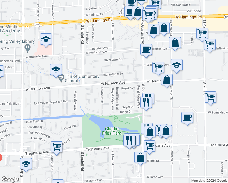 map of restaurants, bars, coffee shops, grocery stores, and more near 4552 Royal Ridge Avenue in Las Vegas