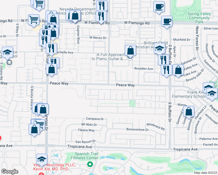 map of restaurants, bars, coffee shops, grocery stores, and more near 8212 Minots Ledge Avenue in Las Vegas
