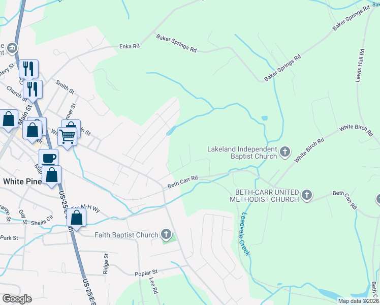 map of restaurants, bars, coffee shops, grocery stores, and more near 3335 Keller Drive in White Pine