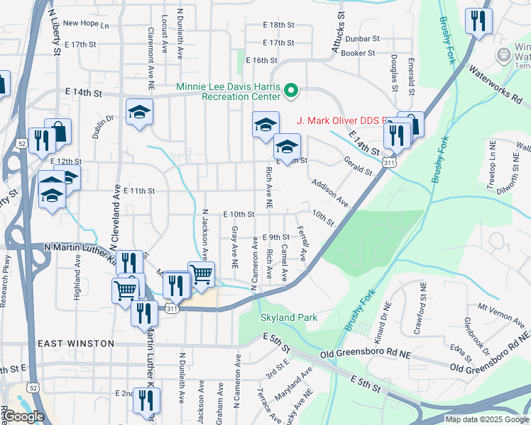 map of restaurants, bars, coffee shops, grocery stores, and more near 921 Rich Avenue in Winston-Salem