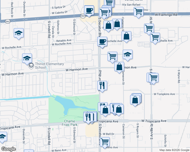 map of restaurants, bars, coffee shops, grocery stores, and more near 4590 East Royal Club Way in Las Vegas