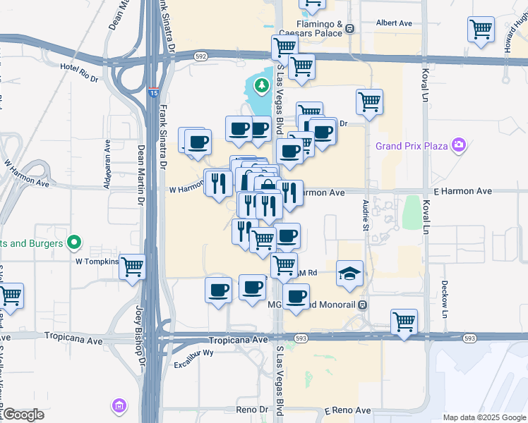 map of restaurants, bars, coffee shops, grocery stores, and more near 3726 South Las Vegas Boulevard in Las Vegas