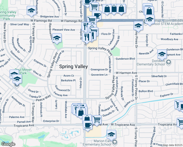 map of restaurants, bars, coffee shops, grocery stores, and more near 6848 Groveview Lane in Las Vegas