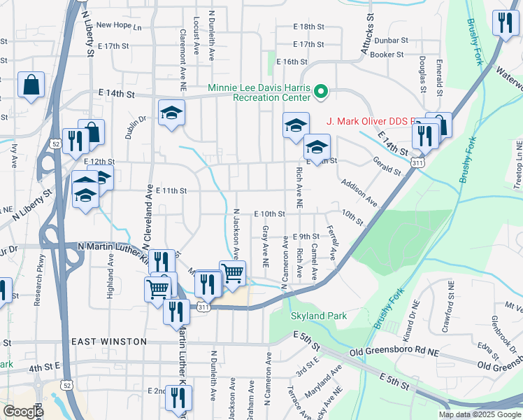 map of restaurants, bars, coffee shops, grocery stores, and more near 915 North Graham Avenue in Winston-Salem