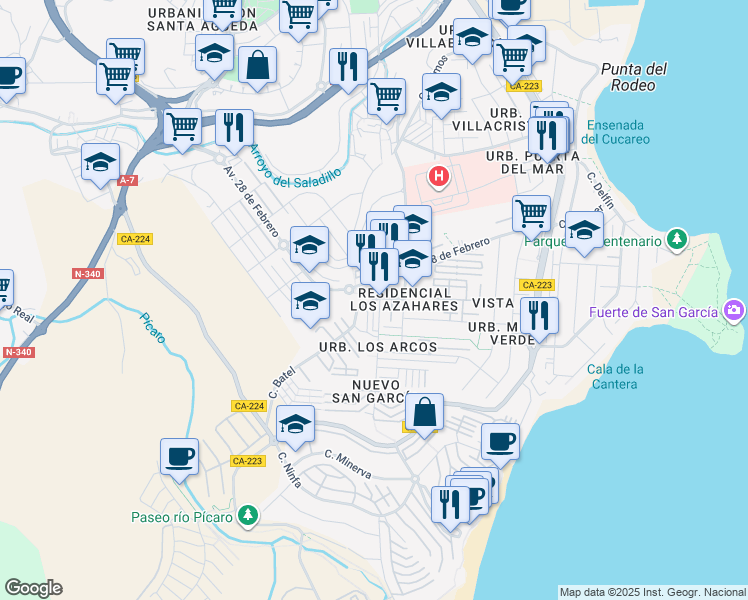 map of restaurants, bars, coffee shops, grocery stores, and more near in Algeciras