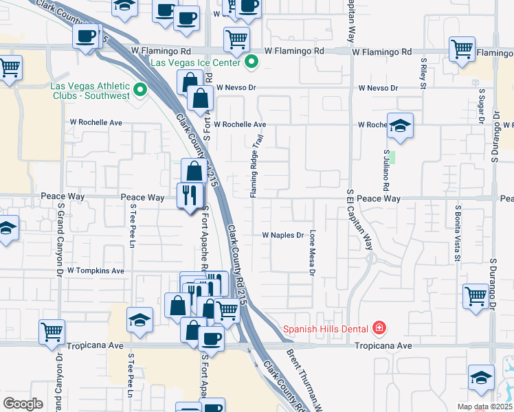 map of restaurants, bars, coffee shops, grocery stores, and more near 4518 Flaming Ridge Trail in Las Vegas