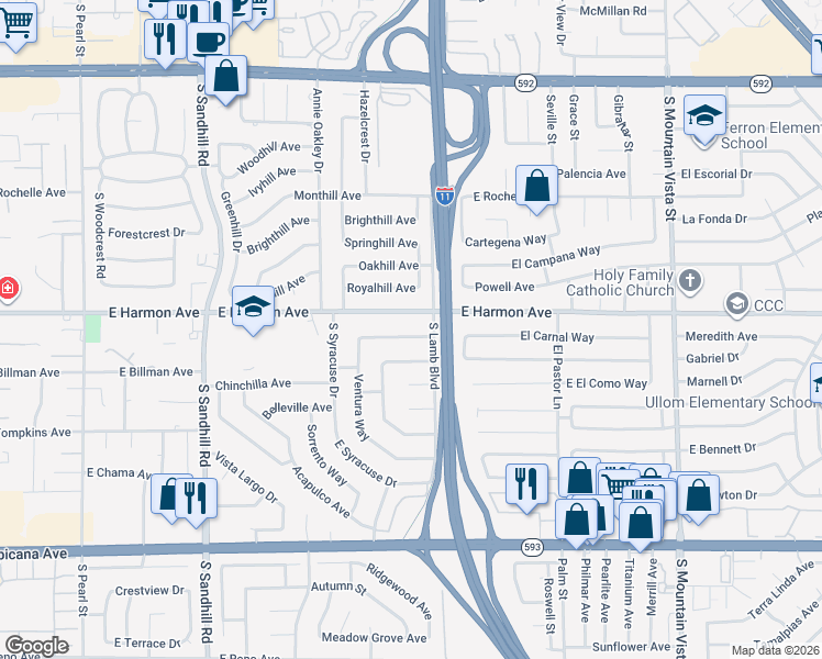 map of restaurants, bars, coffee shops, grocery stores, and more near 4185 Vancouver Avenue in Las Vegas