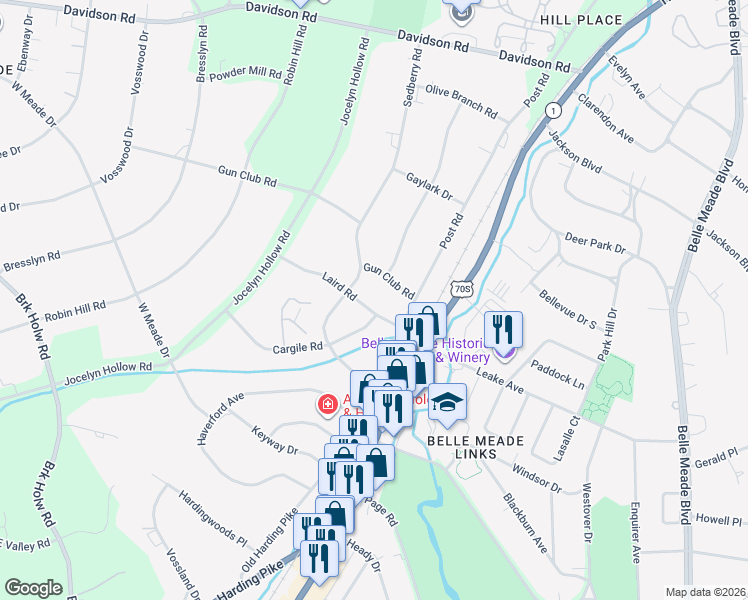 map of restaurants, bars, coffee shops, grocery stores, and more near 113 Laird Road in Nashville