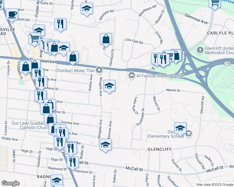 map of restaurants, bars, coffee shops, grocery stores, and more near 2929 Selena Drive in Nashville