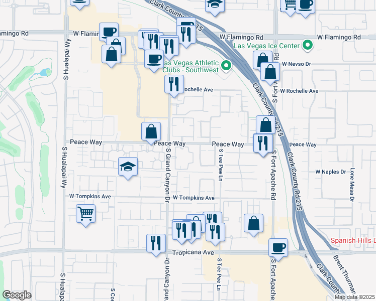 map of restaurants, bars, coffee shops, grocery stores, and more near 4550 South Grand Canyon Drive in Las Vegas