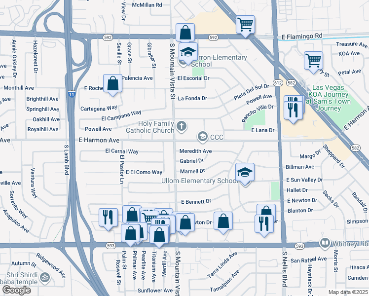 map of restaurants, bars, coffee shops, grocery stores, and more near 4646 Meredith Avenue in Las Vegas