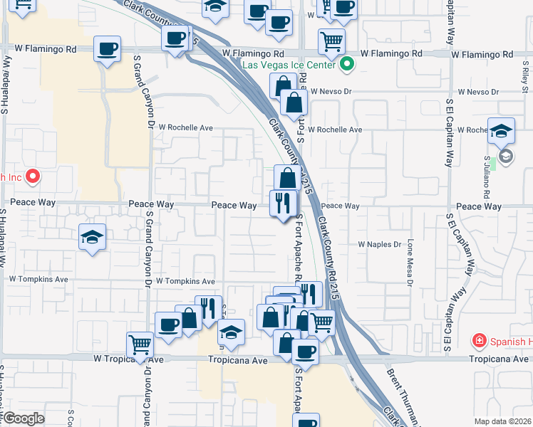 map of restaurants, bars, coffee shops, grocery stores, and more near 9496 Los Cotos Court in Las Vegas