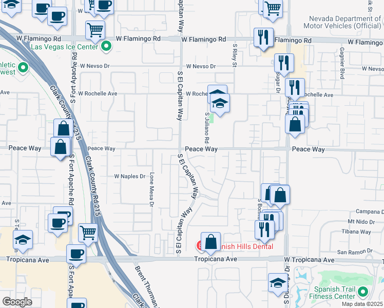 map of restaurants, bars, coffee shops, grocery stores, and more near 8960 Lansberry Court in Las Vegas