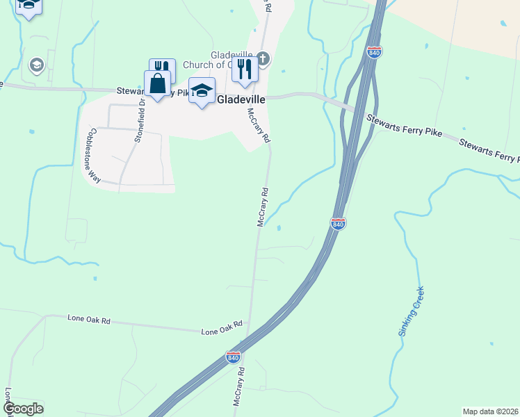 map of restaurants, bars, coffee shops, grocery stores, and more near 515 McCrary Road in Lebanon
