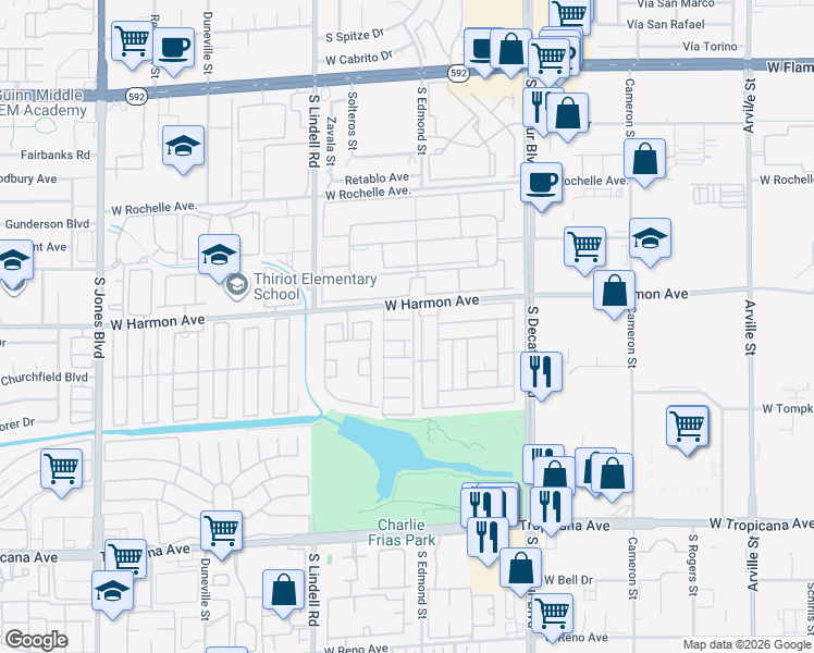 map of restaurants, bars, coffee shops, grocery stores, and more near 5241 Janfred Court in Las Vegas