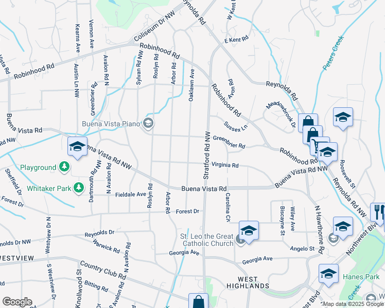 map of restaurants, bars, coffee shops, grocery stores, and more near 617 Oaklawn Avenue in Winston-Salem