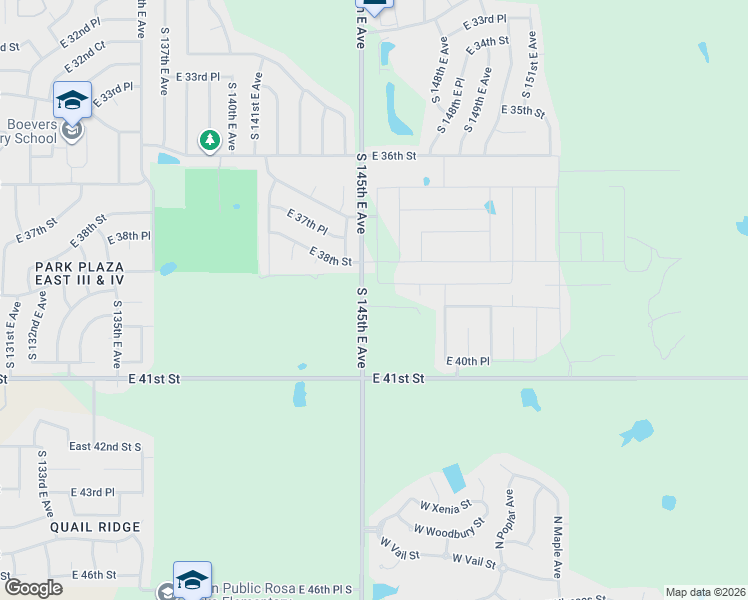 map of restaurants, bars, coffee shops, grocery stores, and more near 3728-4022 South 145th East Avenue in Tulsa