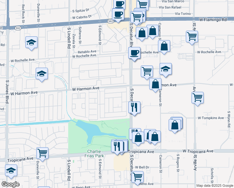 map of restaurants, bars, coffee shops, grocery stores, and more near 5035 Royal Avenue in Las Vegas