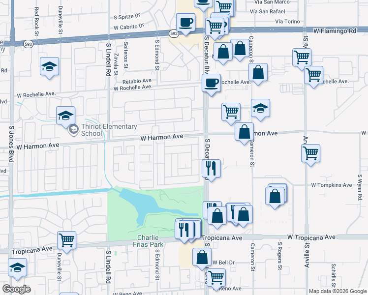 map of restaurants, bars, coffee shops, grocery stores, and more near 5035 Royal Avenue in Las Vegas