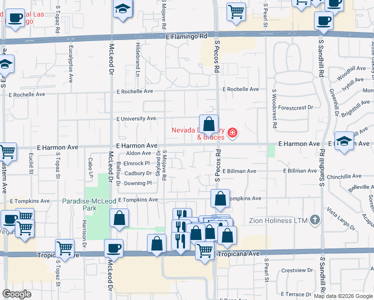 map of restaurants, bars, coffee shops, grocery stores, and more near 4559 Kenmare Way in Las Vegas