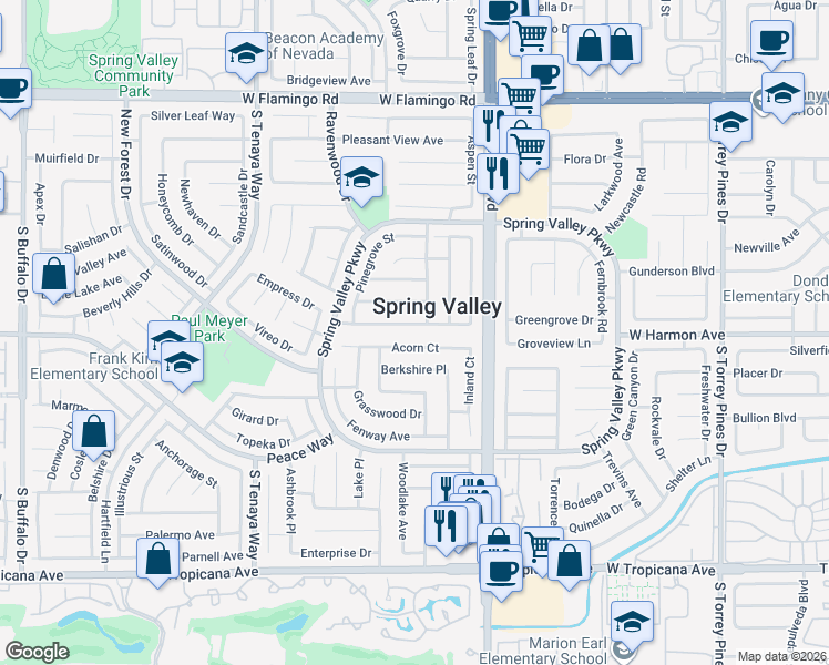 map of restaurants, bars, coffee shops, grocery stores, and more near 7073 Acorn Court in Las Vegas
