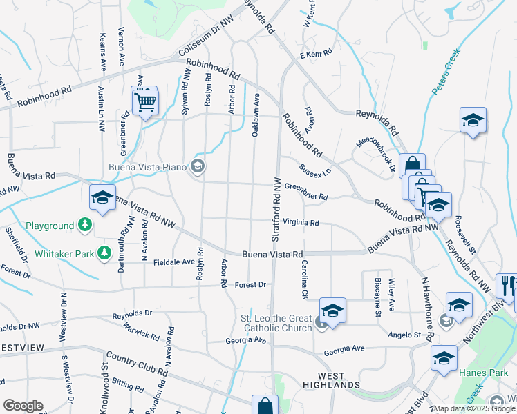 map of restaurants, bars, coffee shops, grocery stores, and more near 617 Oaklawn Avenue in Winston-Salem
