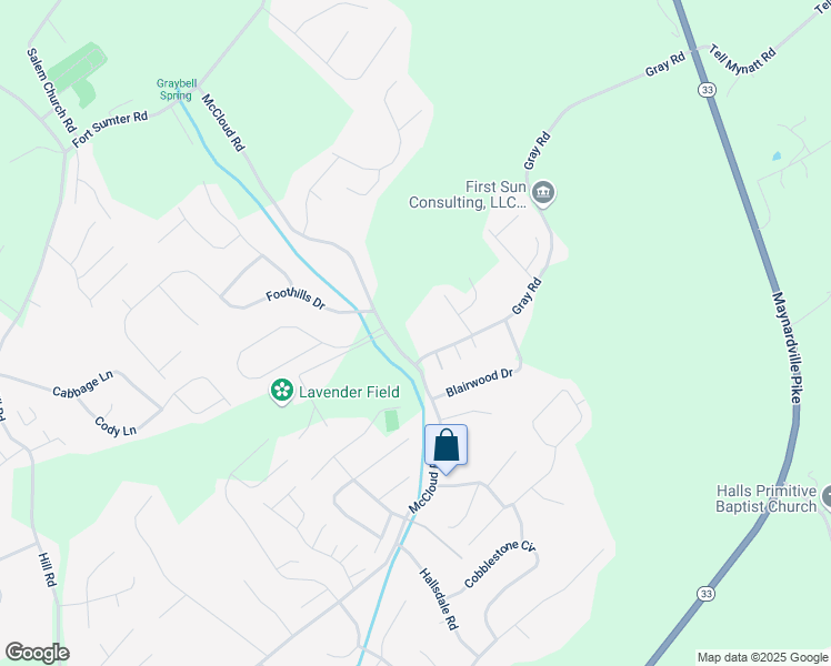 map of restaurants, bars, coffee shops, grocery stores, and more near 4602 Gray Road in Knoxville