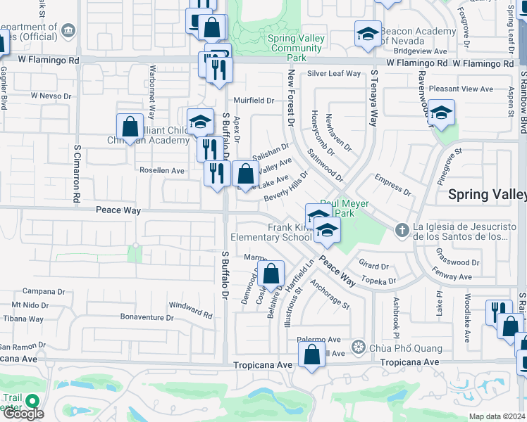 map of restaurants, bars, coffee shops, grocery stores, and more near 4485 Ruenda Court in Las Vegas