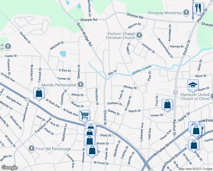 map of restaurants, bars, coffee shops, grocery stores, and more near 507 Elmira Street in Burlington