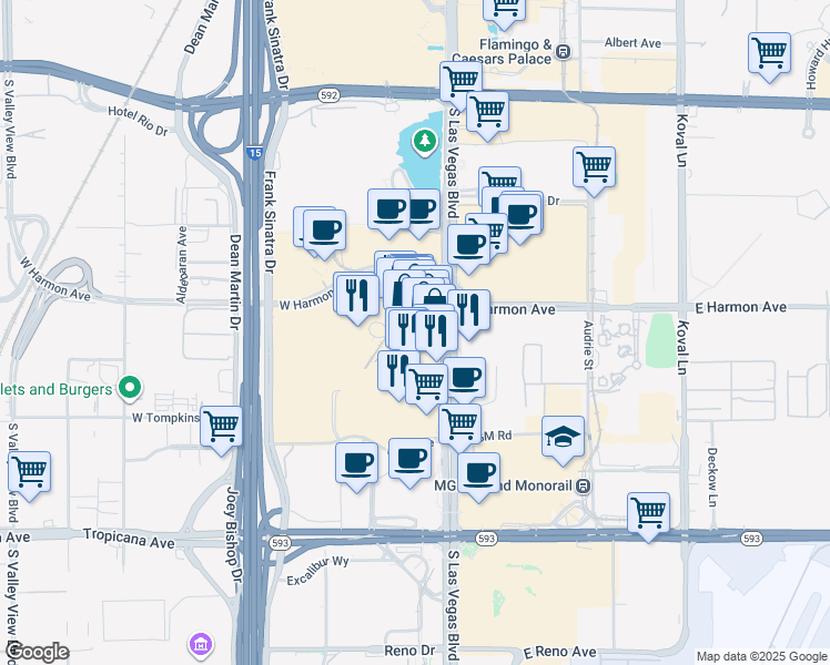 map of restaurants, bars, coffee shops, grocery stores, and more near 3722 South Las Vegas Boulevard in Las Vegas