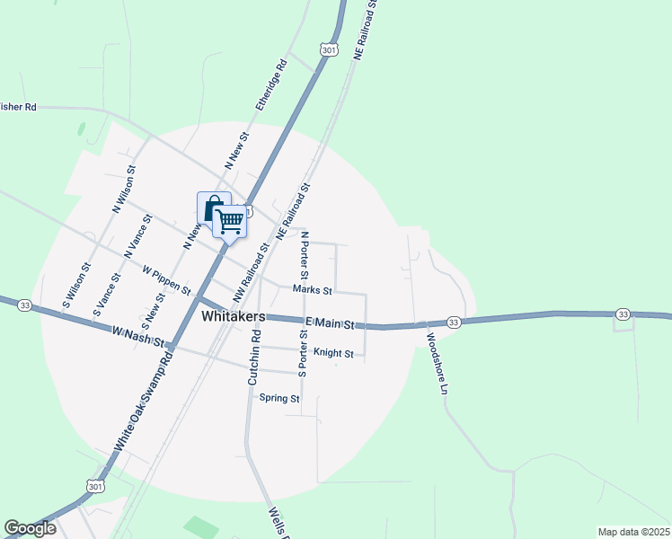 map of restaurants, bars, coffee shops, grocery stores, and more near South Street in Whitakers