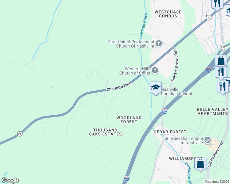 map of restaurants, bars, coffee shops, grocery stores, and more near 377 Forrest Valley Drive in Nashville