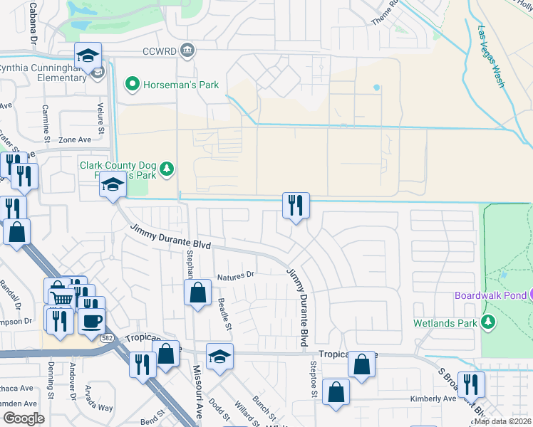 map of restaurants, bars, coffee shops, grocery stores, and more near 4567 Bigford Street in Las Vegas