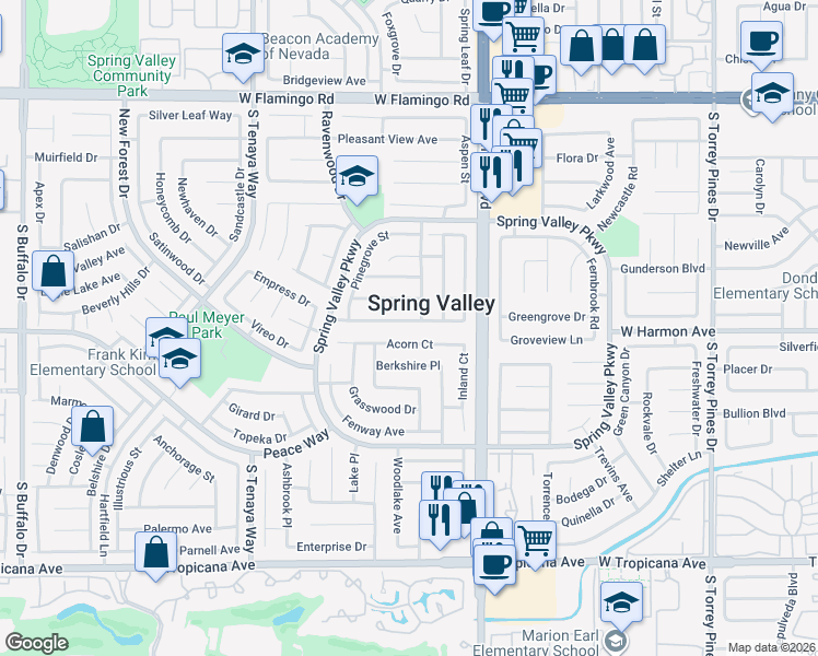 map of restaurants, bars, coffee shops, grocery stores, and more near 7073 Acorn Court in Las Vegas