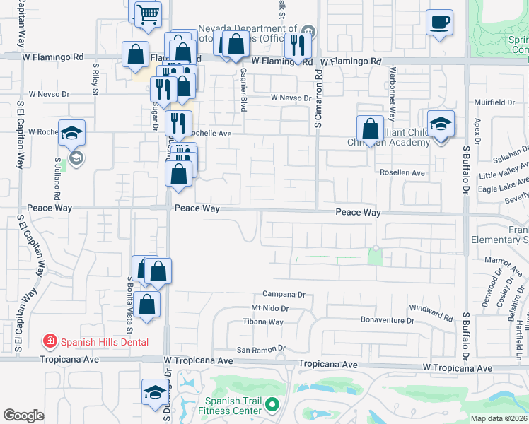 map of restaurants, bars, coffee shops, grocery stores, and more near 4522 Winter Harbor Street in Las Vegas