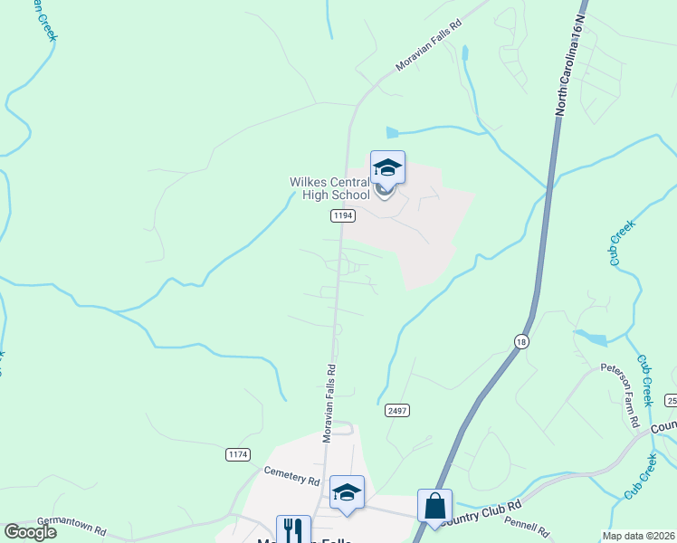 map of restaurants, bars, coffee shops, grocery stores, and more near 137 Barr Street in Wilkesboro